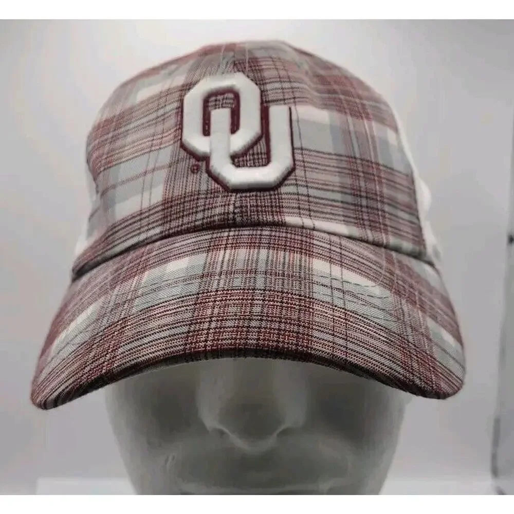 OU Oklahoma Sooners Hat Cap Strap Back Red Plaid White Football